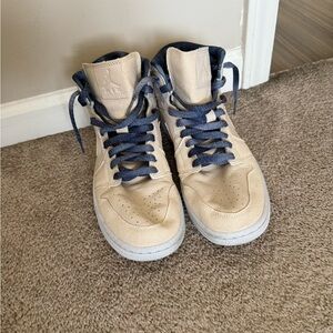 Beige High-Top Sneakers with Navy Laces